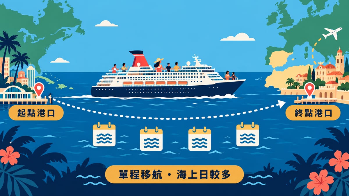 移航航程是單程的航程，海上日比較多